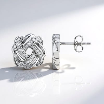 Cavill - Zilveren Oorbellen met 64 Cambodjaanse Zirkonia 0,486 ct - 925 Sterling Zilver Geplaatineerd - Elegant Knoopdesign Rond oorstekers 12 mm