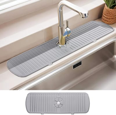 Siliconen Kraan Spatbescherming - Spatbescherming voor Keuken, Badkamer, Droge Aanrecht (45 x 14,5 cm, Grijs)