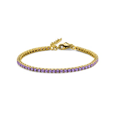 New Bling 9NB-1230 Zilveren Tennisarmband met Zirkonia Steentjes 3mm - Paars - 16,5+3cm - Zilver - Verguld/Goud op Zilver