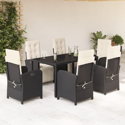 vidaXL - 7-delige - Tuinset - met - kussens - poly - rattan - zwart