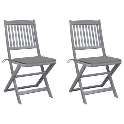 vidaXL - Set - van - 2 - klapstoelen - met - kussens, - gemaakt - van - massief - acaciahout.