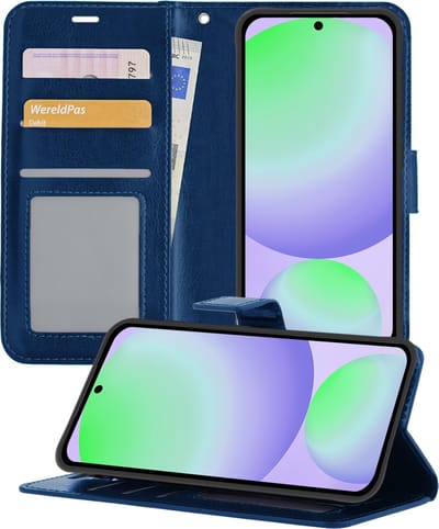 Hoesje - Geschikt voor Samsung Galaxy S24 FE - Luxe Bookcase - Walletcase Hoes - Portemonnee - Cover - Telefoonhoes - Donkerblauw