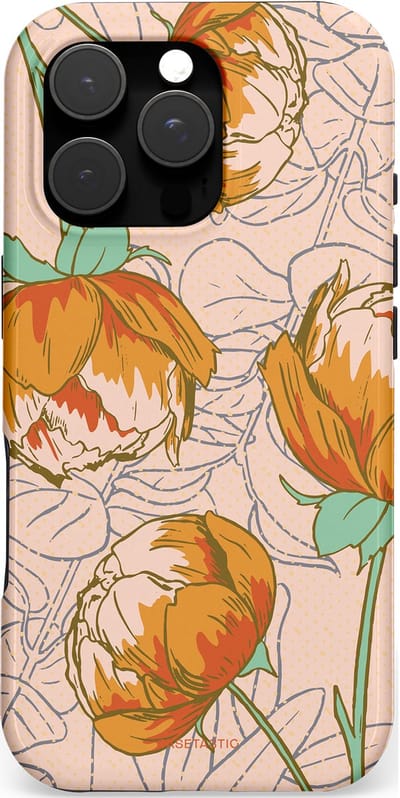 Casetastic hoesje geschikt voor Apple iPhone 16 Pro - MagSafe - Dubbellaagse bescherming - Lente pioenroos - Fashion Case - Zand Zilver Okergeel Terracotta