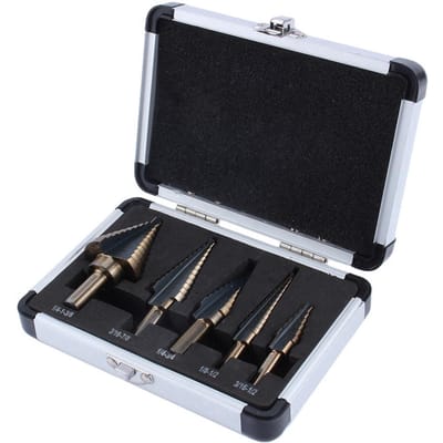 5 Stuks Grote Kobalt HSS Stappenboor Ti Kegelboor Gatzaag Bit Set Gereedschapskoffer zwart