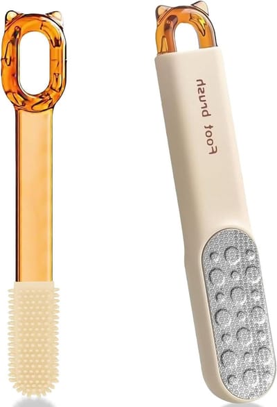 Voetvijl met Dubbelzijdige Scrubber, Tenenreinigingsborstel - Roestvrij Staal - Verwijder Eelt en Verzorg Gebarsten Hielen - Pedicure Tool met 3-in-1 Functionaliteit