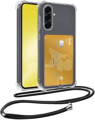 Hoesje Geschikt voor Samsung A56 Telefoonhoesje Met Koord Case Pashouder Siliconen - Hoes Geschikt voor Samsung Galaxy A56 Hoesje Met Kaarthouder - Transparant