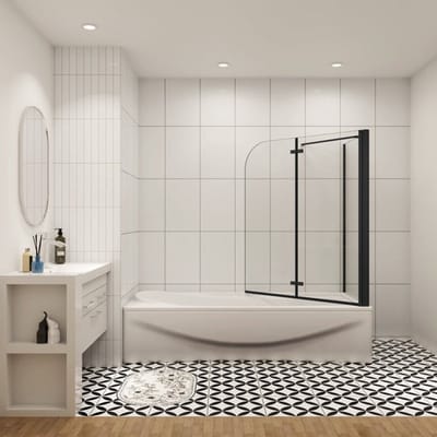 Badwand Black Crocus 2-Delig 110X140 Met Zijwand 75cm 6Mm Helder Glas Antikalk Mat Zwart