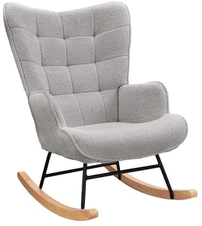 VIEMAE Schommelstoel - Schommelstoel babykamer - Schommel fauteuil - Met armleuningen en hoge rugleuning - Teddy - Lichtgrijs