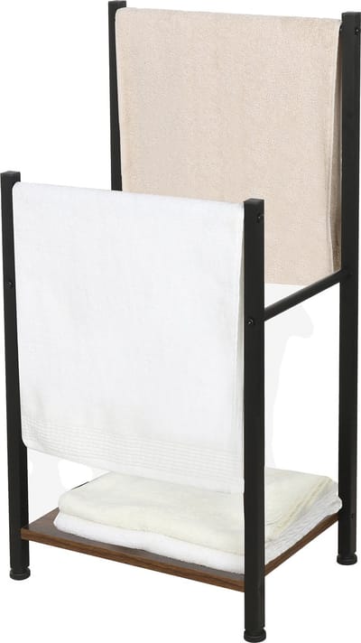 Niceey Handdoekrek - 2 Armen - Handdoekstang - Handdoekenrek Badkamer - Handdoekhouder Vrijstaand - Metaal - Anti-Kras Viltjes - Zwart