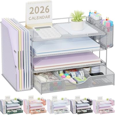 Papier Organizer met 4-laags Ladesysteem voor Bureau - Bureau Organizer en Accessoires met Extra Lades en 2 Pennenhouders