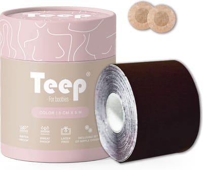 Boob tape - Boobtape - Plak bh - Donkerbruin - 500x5cm - Inclusief set nipple covers - Teep
