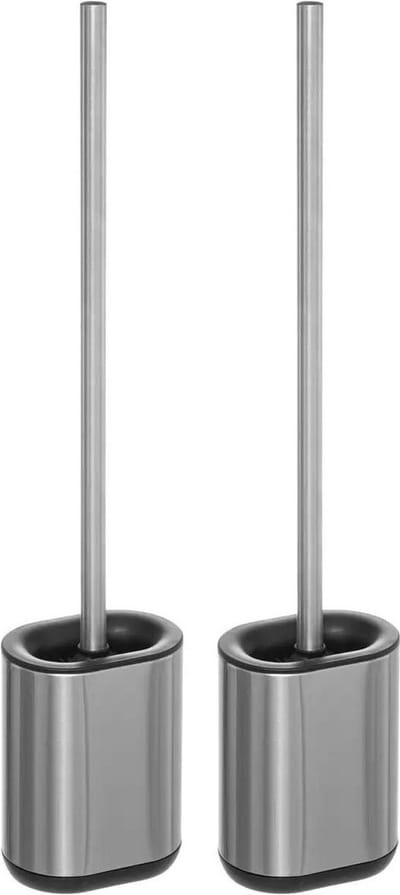 2x 5five wc-/toiletborstel met houder plat - rvs - polypropyleen siliconen kunststof - 53 cm