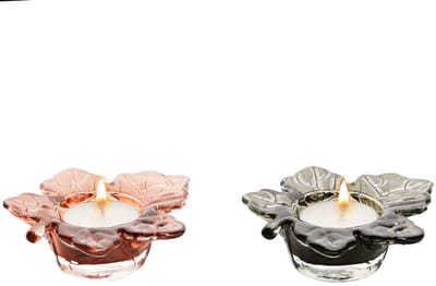 Dekoratief | Theelichthouder 'Maple Leaf', bruin/roze, glas, 10x9x3cm, set van 2 stuks | A255994