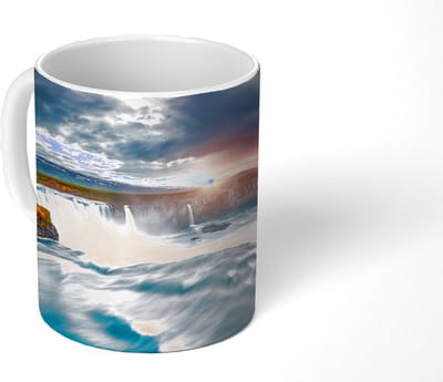Mok - Koffiemok - Waterval - Zonsondergang - Natuur - Water - Mokken - 350 ML - Beker - Koffiemokken - Theemok