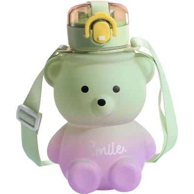 Bouteille d'eau Kawaii 800 ml avec paille et corde, portable, motif ours dégradé, grande capacité, anti-fuite, pour enfants et filles 800ml gray