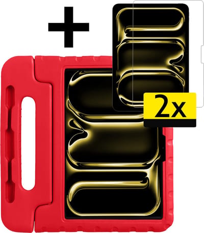 Hoes - Geschikt voor Apple iPad Pro (2024/2025) - 11 inch - Met 2x Screenprotector - Kinderhoes Shockproof Bumper - Kidsproof Case - Tablet Hoesje - Kinder Cover - Rood