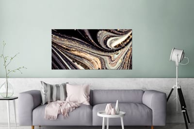 Wanddecoratie Metaal - Aluminium Schilderij Industrieel - Marmerlook - Zwart - Goud - Wit - Glitter - Marmer - 160x80 cm - Dibond - Foto op aluminium - Industriële muurdecoratie - Voor de woonkamer/slaapkamer
