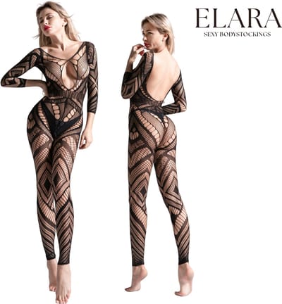 Elara - Olivia - Bodystocking Erotische Lingerie met Open Kruis - Catsuit - S t/m XL - Sexy Dames Lingerie - Bodysuit