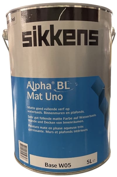 Sikkens Alpha BL Mat Uno - Watergedragen muurverf binnen - Uitstekende dekking - 5 L - RAL 9010 Pure White ( gebrokenwit)