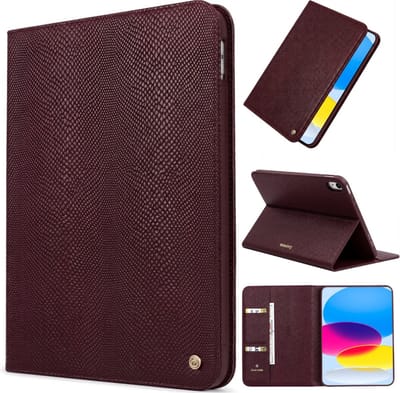 Casemania Hoes Geschikt voor Apple iPad 2025 (A16) - Bordeaux - Luxe Kunstleer met Slangenstructuur Tablethoes met Pasjeshouder en Standaardfunctie - Snake-embossed Vegan Leather Tablet Case Magnetisch Cover