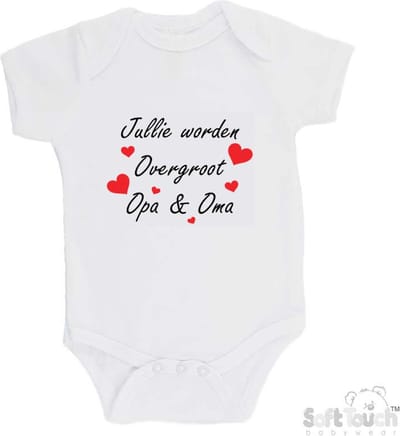 100% katoenen Romper "Jullie worden overgroot opa & oma" Unisex Katoen Wit/zwart/rood Maat 62/68 Zwangerschap aankondigen - Bekendmaking zwangerschap - Zwangerschapsaankondiging