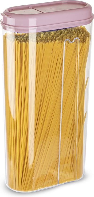 Plasticforte Voedselcontainer strooibus - transparant/lichtroze - 2350 ml - kunststof - 15 x 8 x 30 cm - voorraadpotten