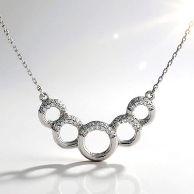 Cavill - Zilveren Halsketting 925 Sterling Zilver - 64 Cambodjaanse Zirkonen 0,45 ct - Briljantslijpsel Pavé - Elegante Ketting Dames 47 cm
