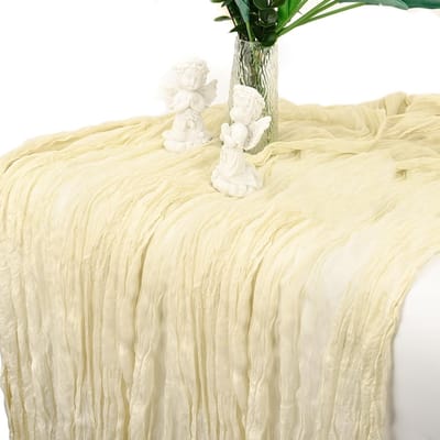 Tafelloper van Kaasdoek (90x300 cm) Boho Stijl Cream - Voor Trouwdagen, Dineren, Feestdecoratie Baby Shower