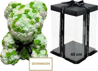 SEVENMOON - Rozen Teddy Beer XXL Valentijn | Valentijnscadeau | Liefde | Baby | Vriendin | Meisje | Rozen beer | Ideale Cadeau | Inclusief Giftbox - GROEN MIX 40CM