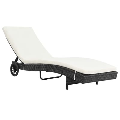 vidaXL - Ligbed - met - wielen - en - kussen - poly - rattan - zwart