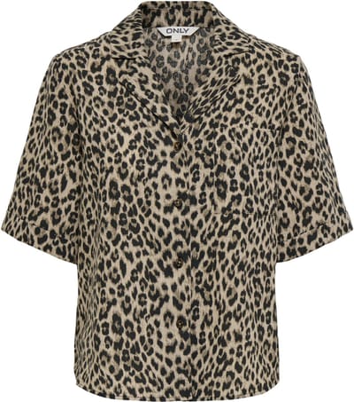 Only zwarte dames blouse   Revers kraag   Regular fit   Borstzakken   Animal patroon   Knoopsluiting   Korte mouw Zwart M