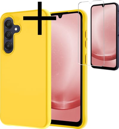 Hoesje - Met Screenprotector - Geschikt voor Samsung Galaxy A25 - Sterk & Shockproof - Back Cover - Siliconen Case - Telefoon Hoes - Geel