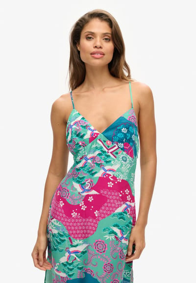Superdry - Halflange cami-slipjurk met print - Dames - Jurken