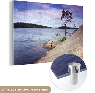 ® Glasschilderij 180x120 cm - Schilderij acrylglas - Kleurrijke lucht boven het Nationaal park Tiveden in Zweden - Foto op glas - Muurdecoratie woonkamer - Wanddecoratie slaapkamer - Schilderijen