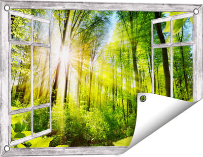 Gards Tuinposter Doorkijk Weg Omringd met Bomen in het Bos - 60x40 cm - Tuindoek - Tuindecoratie - Wanddecoratie buiten - Tuinschilderij