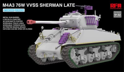 Rye Field Model Modelbouwpakket Militaire voertuigen - 5132 M4A3 76W VVSS Sherman laat - Standaard versie Plastic - 1:35 - Modelbouw
