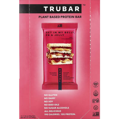 Trubar, Plantaardige Eiwitrepen, Kom Maar Op M'n Buik, Peebee & Jelly, 12 Repen, 50g (1,76 oz) Elk