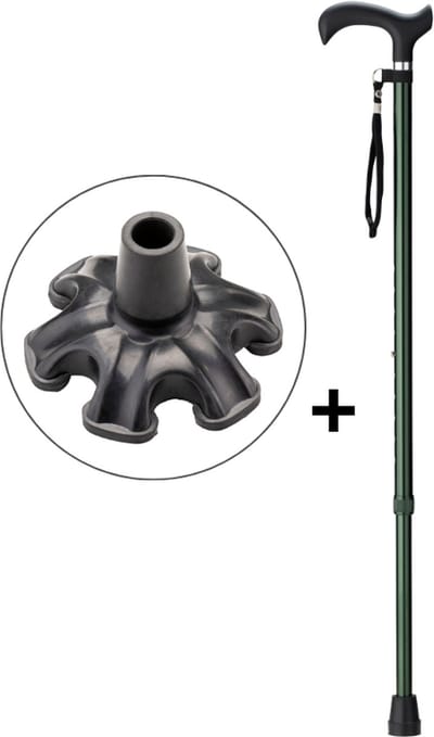Wandelstok Groen met ergonomisch comfort handvat en polsbandje - Loopstok - Verstelbaar 76 - 98,5 cm - Lichtgewicht - Incl. 6-poot stokdop