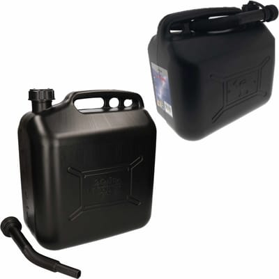 2x stuks jerrycans zwart voor brandstof - 10 en 20 liter - inclusief schenktuit - benzine / diesel