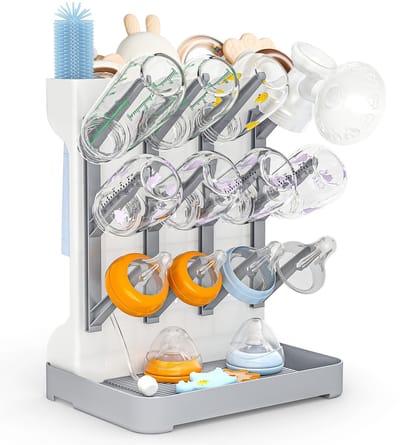 Dailygoods - GoMaihe Droogrek babyfles afdruiprek verticale flessendrogerhouder - ruimtebesparende standaard werkblad droogrek voor babyflessen en babyaccessoires grijs