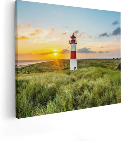 Artaza Canvas Schilderij Zonsondergang Strand - 50x40 cm - Wanddecoratie Zeezicht - Muurdecoratie Duinen - Kamer Accessoires