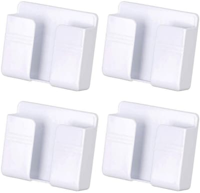 Set van 4 wandgemonteerde telefoonopladers, zwarte zelfklevende wandhouder, geschikt voor opladers, douchebedden, muren, enz. Wit