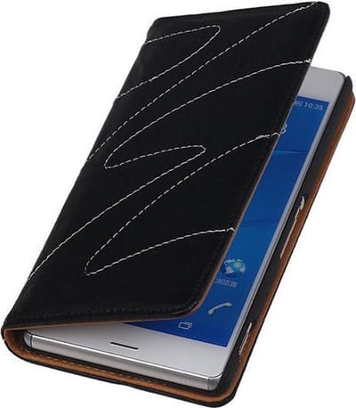 Sony Xperia Z3 - Echt Leer Map Hoesje - Zwart - Book Case Wallet Cover
