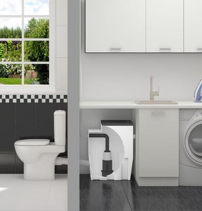 VORTOBOX C102PRG met amerikaanse vermaler PROVORE. Pompstation voor montage op hetzelfde niveau als de installaties waaruit het afvalwater moet worden weggepompt.