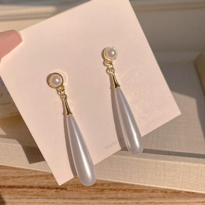 Eenvoudige Waterdruppel Parel Hangende Oorbellen voor Vrouwen Bruiloftsfeest Elegante Ronde Druppeloorbellen Lange Geometrie Vintage Sieraden gray