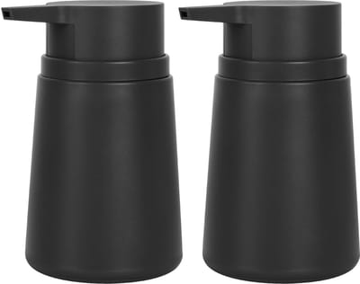 Zeepdispenser met plastic pomp, 320 ml vloeibare handzeepdispenser, roestvrije pomp voor keuken en badkamer, geweldig voor lotions, etherische olie, vloeibare zeep, 2 stuks (zwart)