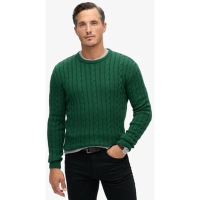 Superdry Klassieke Gebreide Kabeltrui van Katoen met Ronde Hals Groen Grootte: S