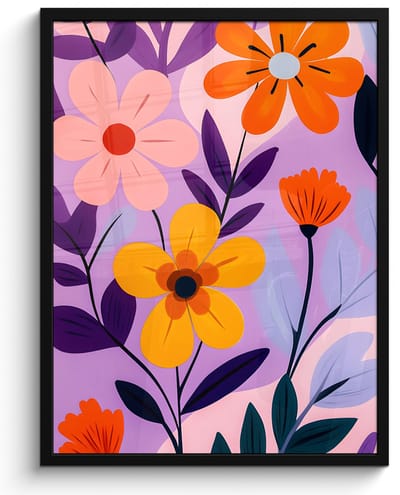 Poster in lijst - Fotolijst 50x70 cm - Posters - Bloemen - Kleurrijk - Bladeren - Posterlijst zwart - Decoratie - Wanddecoratie woonkamer - Muurdecoratie slaapkamer