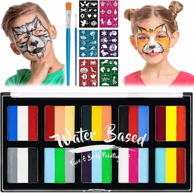 Professionele Body Paint met 30 Kleuren, Inclusief Kwasten en Sjablonen voor Kinderen, Veilig en Niet-Toxisch voor Halloween en Carnaval