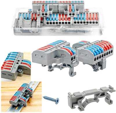 Elektrische kabelklemmen 14AWG 2.5 mm², set van 5, snelklemmen voor rail- en schroefmontage, ideaal voor kabelbeheer en elektrische installaties